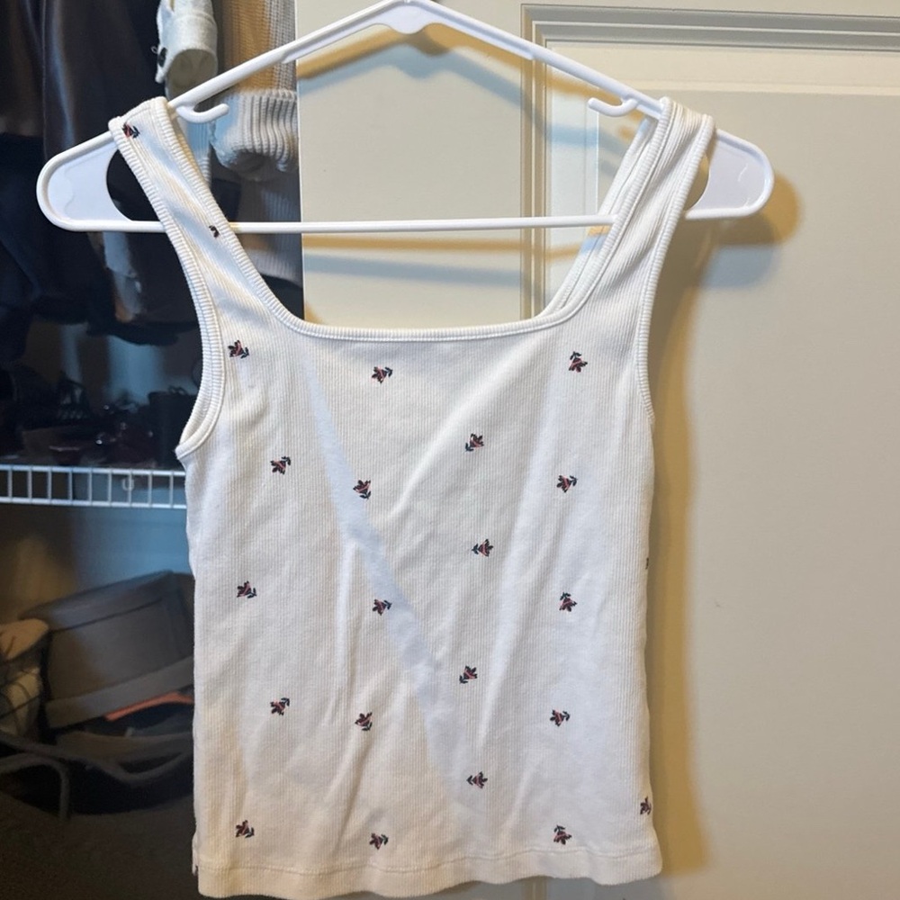 Old Navy White Tank Top with Floral Accents